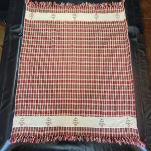 Homespun Plaid Table Cloth Cover Fringe Embroidered Christmas Tree IHF India